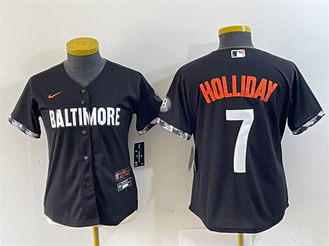 Women's Baltimore Orioles #7 Jackson Holliday Black 2023 City Connect Stitched Baseball Jersey(Run Small)